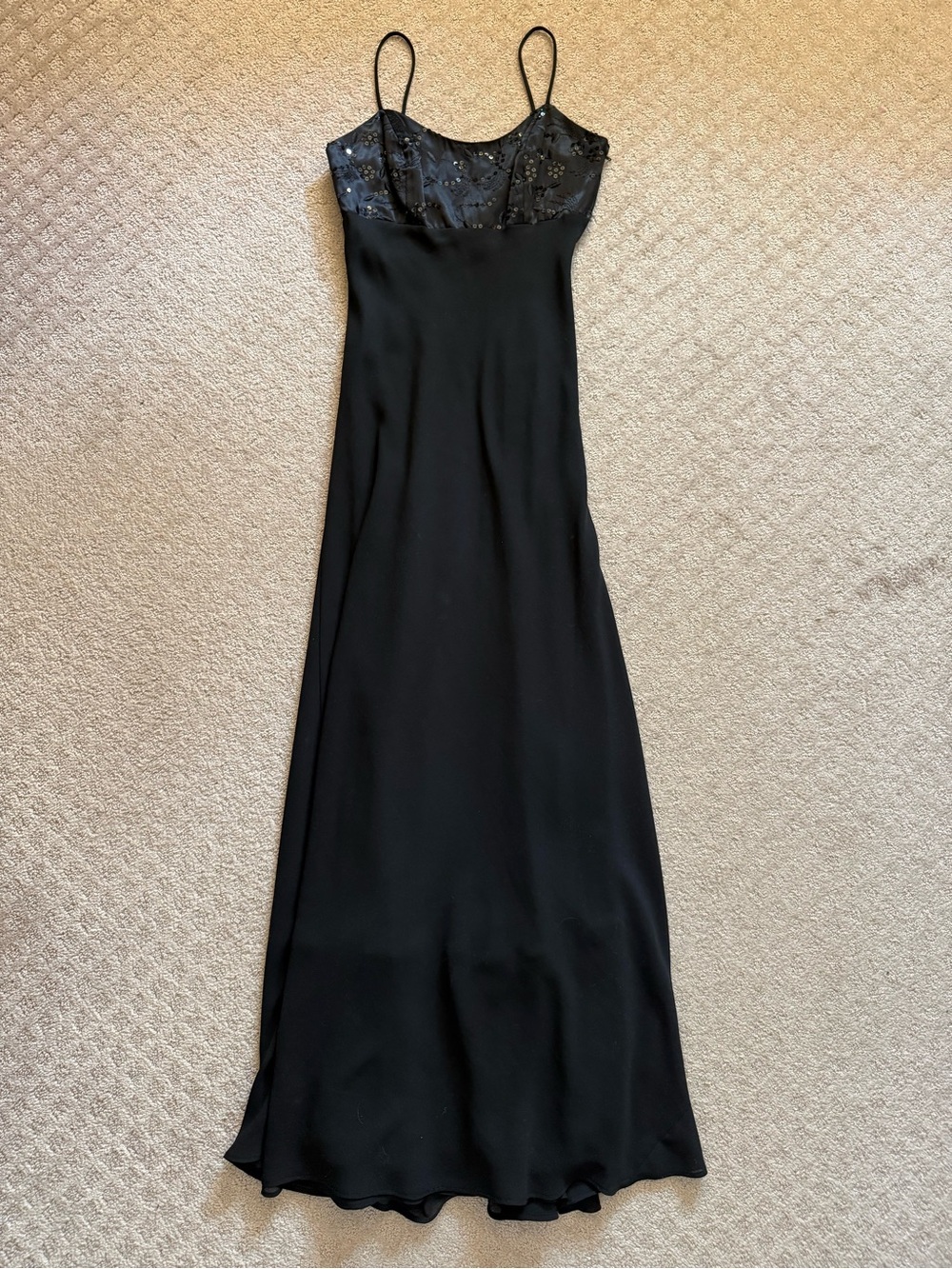 Vintage Black Slip Evening Gown Sequin Embellished Bodice Formal 90’s Y2K 3/4